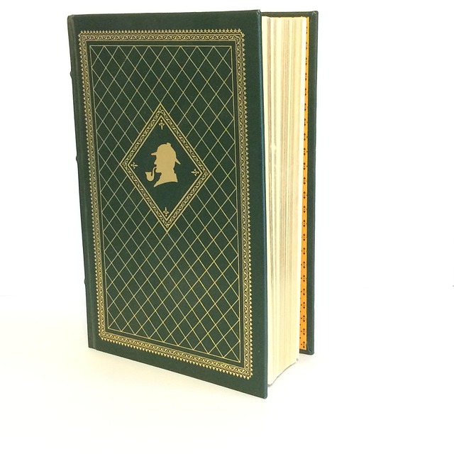 Close-up of a rare, leather-bound book